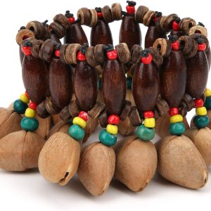 RiToEasysports Pulsera de tambor africano, hecha a mano, con concha de nuez, percusión, estilo tribal africano, pulsera de tambor con sonido nítido RiToEasysports Pulsera de tambor africano, hecha a mano, con concha de nuez, percusión, estilo tribal africano, pulsera de tambor con sonido nítido