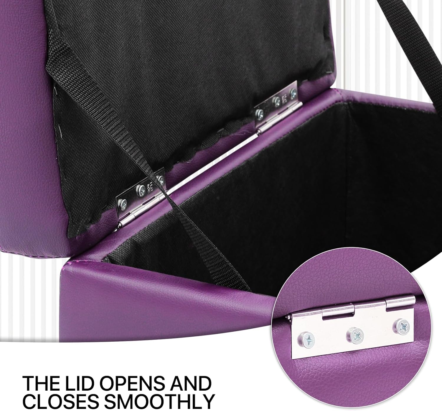 MoNiBloom Otomana pequeña con almacenamiento, moderna de 15.5 pulgadas, de piel sintética, color morado, con tapa abatible, reposapiés con tapa con