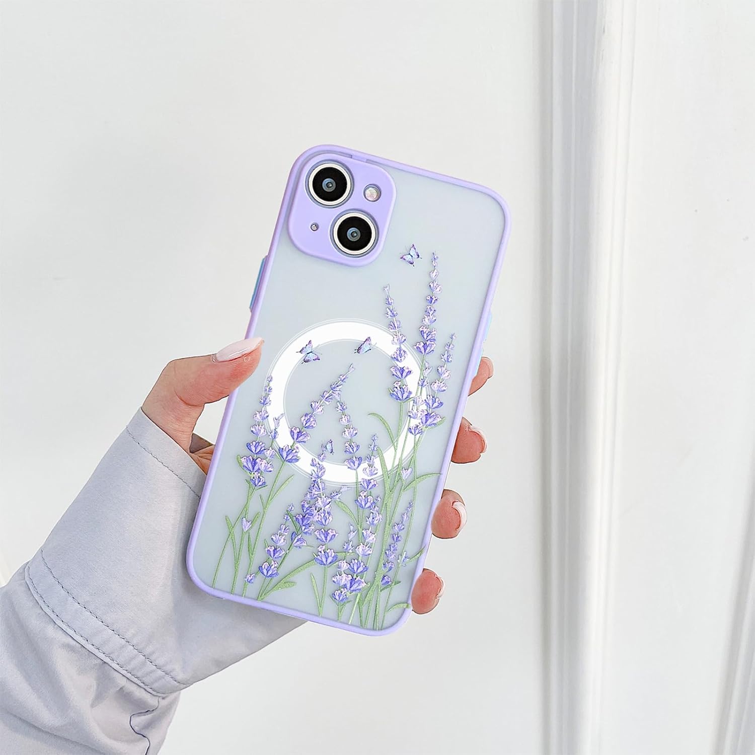Ownest Funda compatible con iPhone 13, ajuste magnético para MagSafe para parte trasera transparente de policarbonato esmerilado, flores 3D, flores