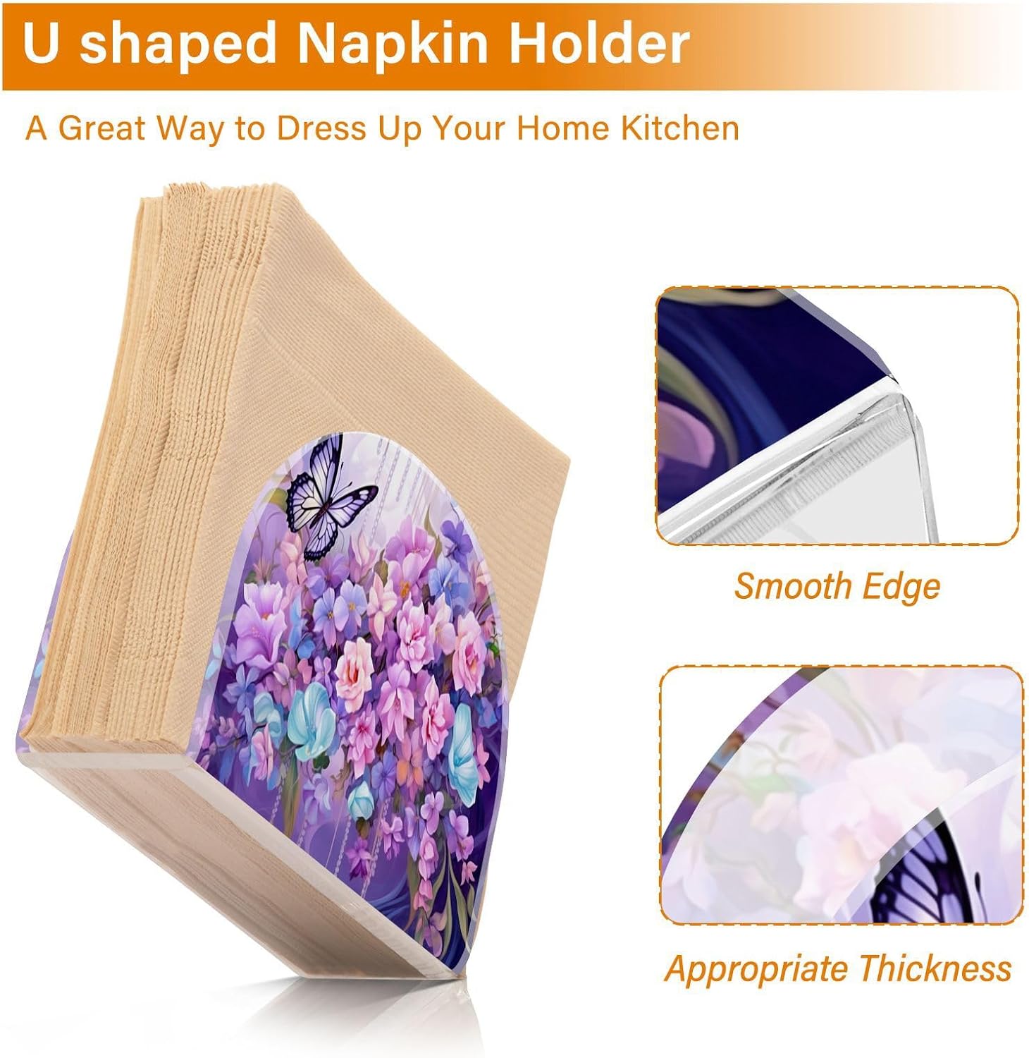 Napkin Holder Butterfly Flowers Napkin Holders for Tables, Clear Acrylic Napkin Holders Cocktail Napkin Holder for Kitchen Restaurant Bar Home Decor