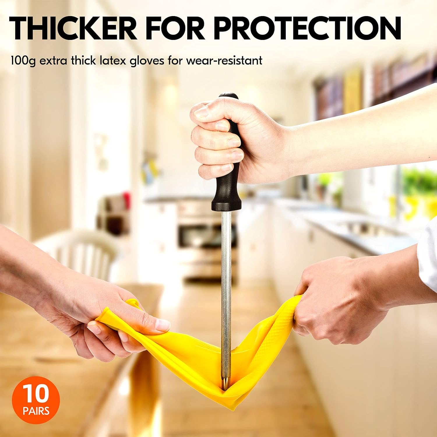 10 pares de guantes de limpieza del hogar reutilizables, guantes de goma de manga larga para lavar platos de cocina, grosor extra antideslizante (L)