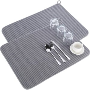 Tapete para secar platos para encimera de cocina, paquete de 2 unidades, 24 x 17 pulgadas, tapete escurridor de platos de microfibra de 24 x 17 Tapete para secar platos para encimera de cocina, paquete de 2 unidades, 24 x 17 pulgadas, tapete escurridor de platos de microfibra de 24 x 17