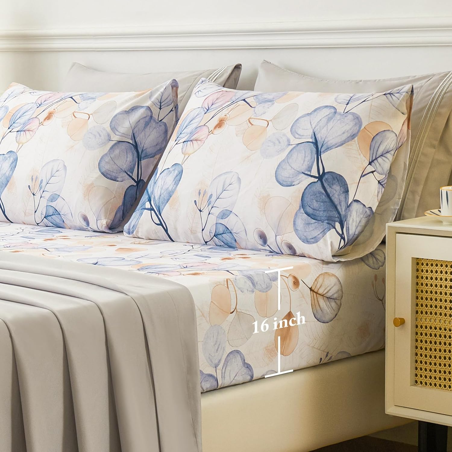 YIYEA Juego de edredón tamaño King  Estampado floral  7 piezas de cama en una bolsa  Juegos de ropa de cama para todas las estaciones con edredón,