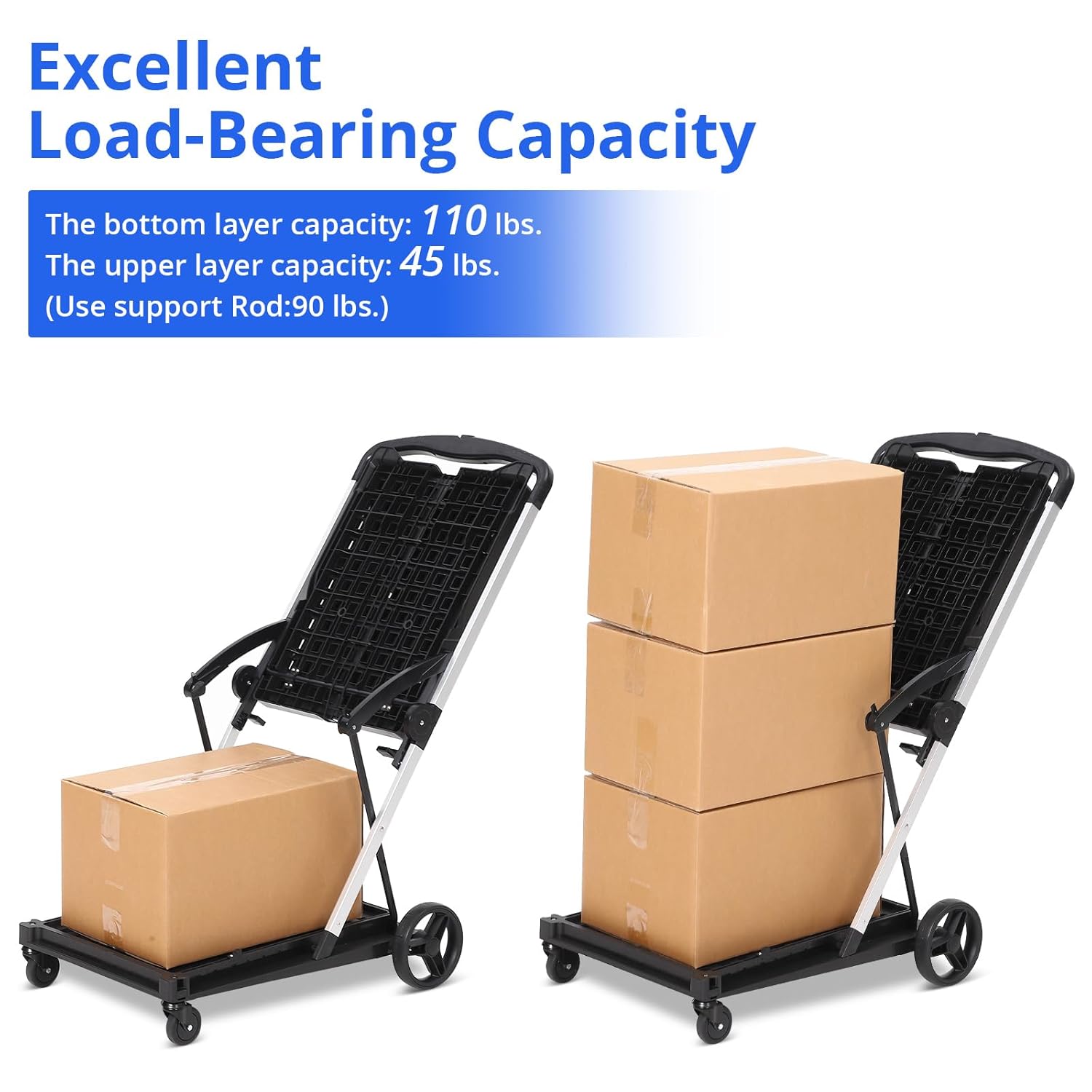 Carrito de compras plegable con ruedas, carrito plegable con caja de almacenamiento, carritos utilitarios de 2 capas, carro de almacenamiento de