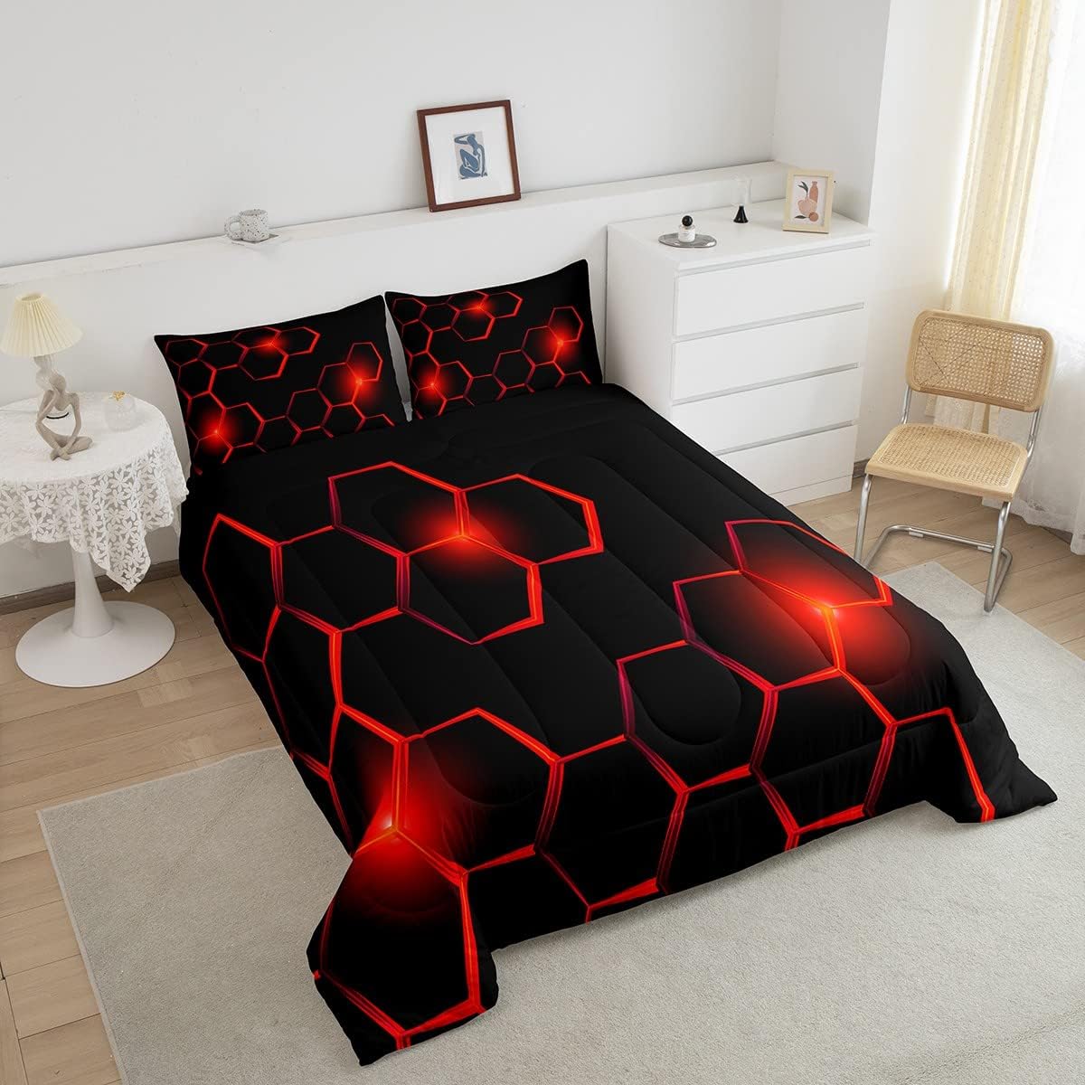 Juego de edredón de panal para niños, juego de ropa de cama hexagonal geométrica moderna para niños y adolescentes, decoración de dormitorio,