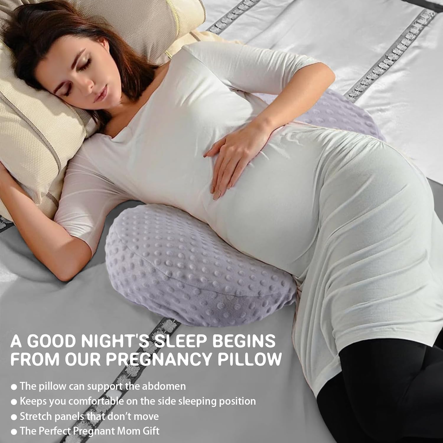 neexan Almohada de dormir para embarazo, almohada de cuña suave para el abdomen, soporte de espalda y piernas, funda de almohada ajustable (gris)