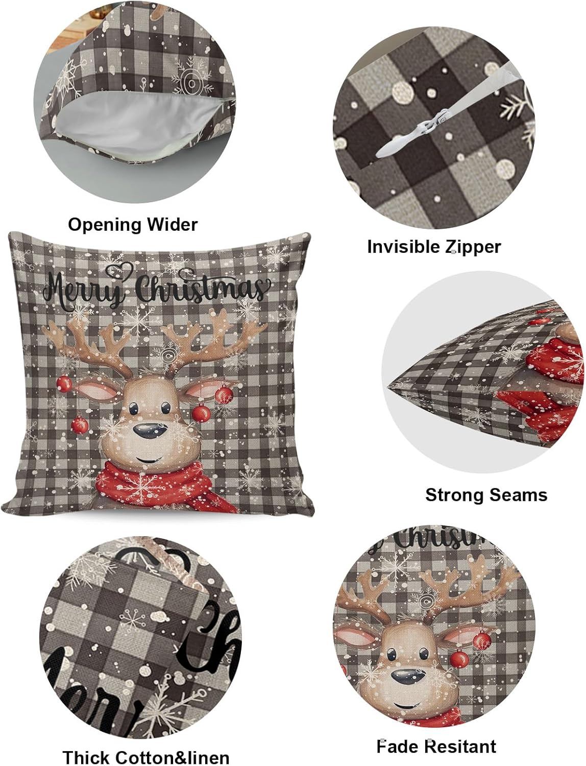 Juego de 2 fundas de almohada navideñas de 18 x 18 pulgadas, fundas de cojín decorativas de reno, fundas de almohada suaves, fundas de almohada