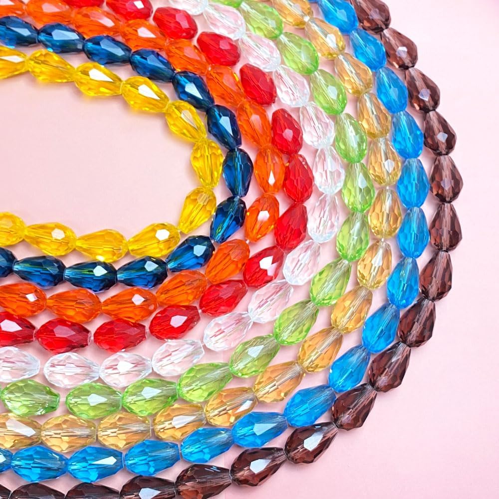 100 cuentas de cristal de lágrima de 0.236 x 0.315 pulgadas, forma facetada, agujero vertical, cuentas de vidrio sueltas, manualidades, pulseras,