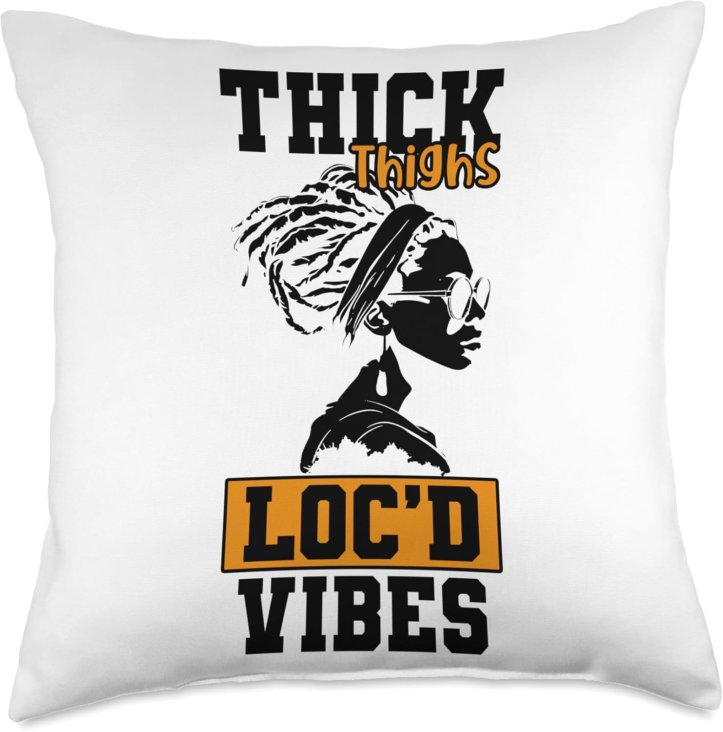 Thick Thighs Loc’d Vibes Afro Hair Black American African Throw Pillow, 18×18, Multicolor