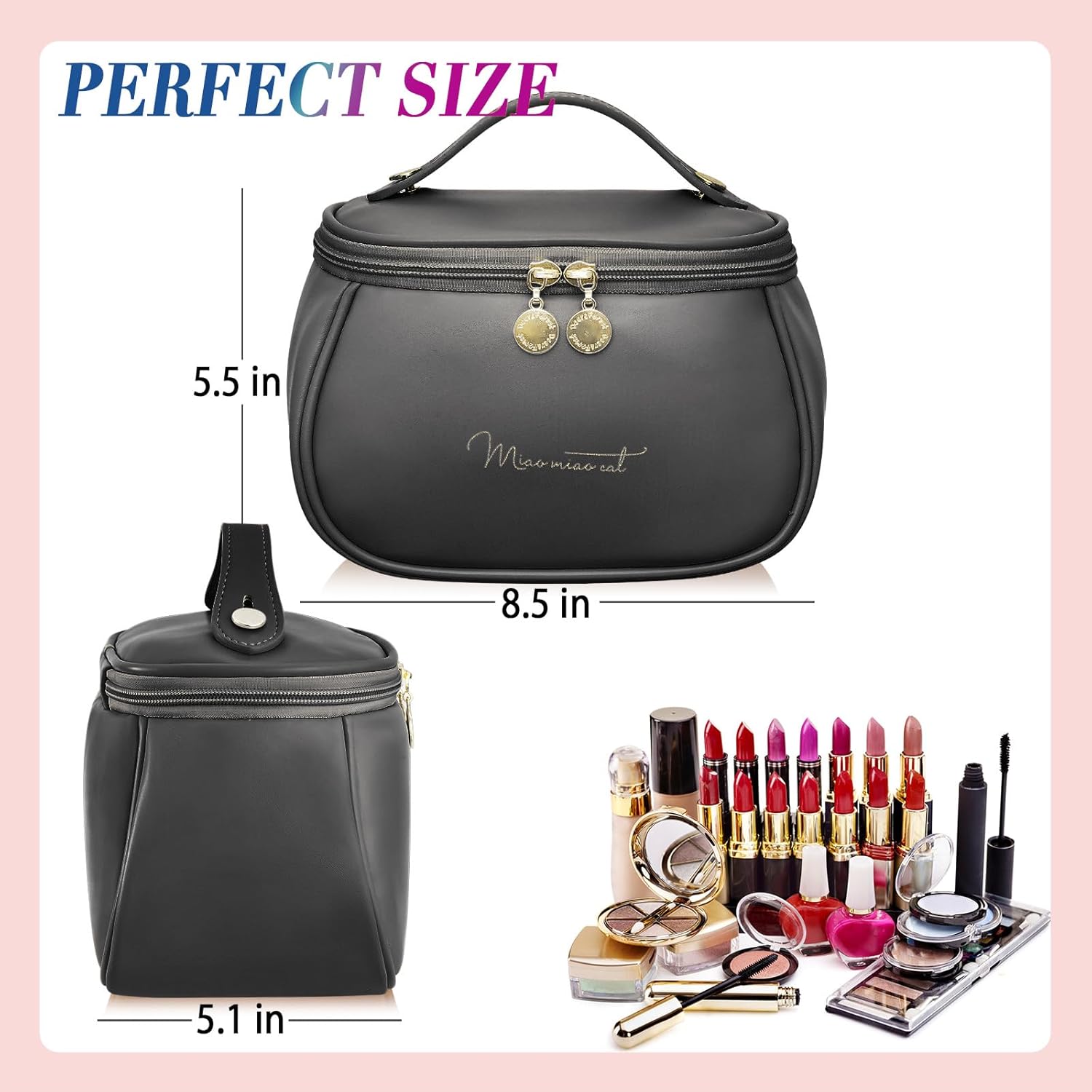 BLUEFATTY Bolsas de cosméticos para mujer, bolsa de maquillaje de viaje de gran capacidad, organizador de maquillaje e, Negro -, Moda Small