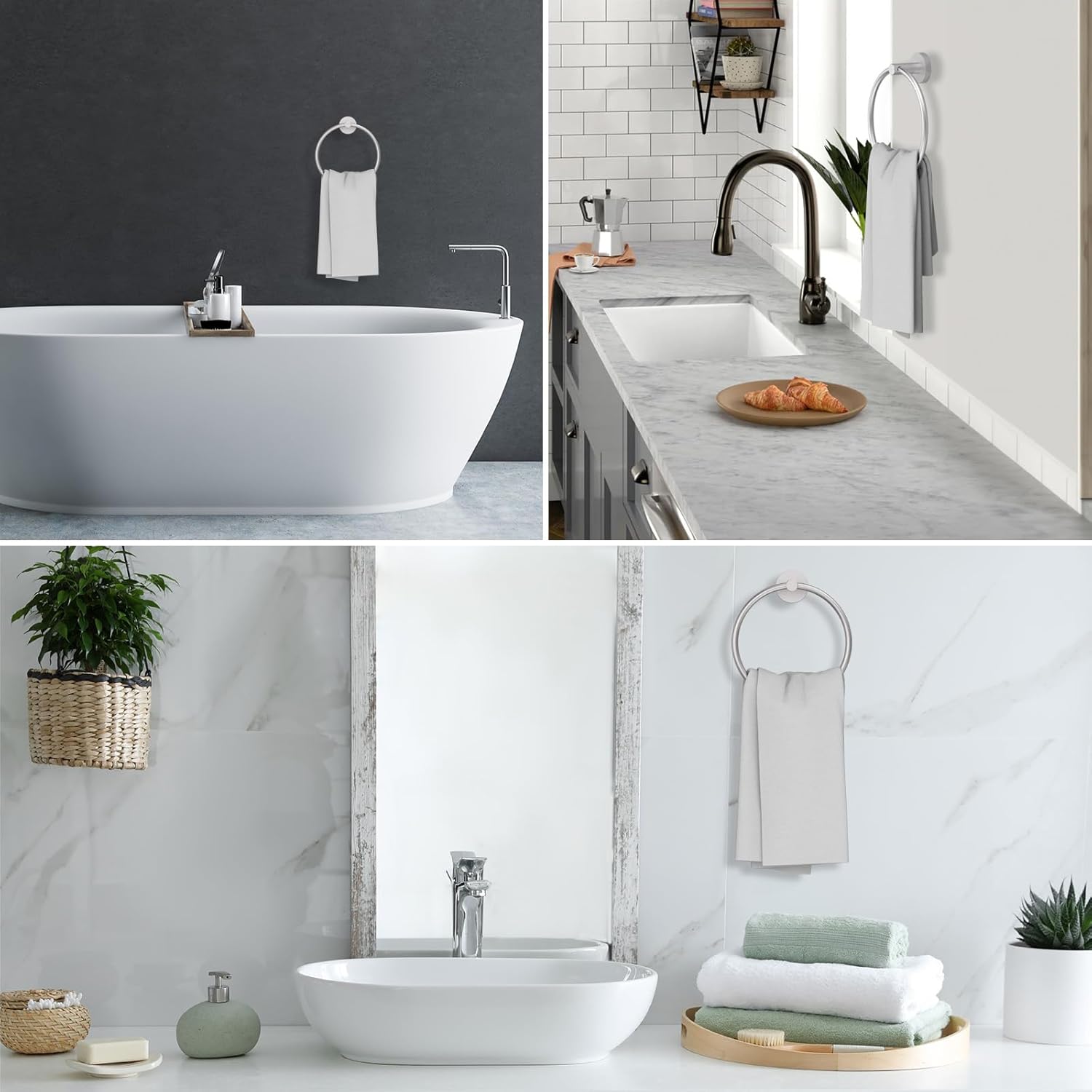 Toallero de anillo de baño, moderno anillo de toalla de mano de baño, colgadores de cocina para pared, níquel cepillado de acero inoxidable pesado