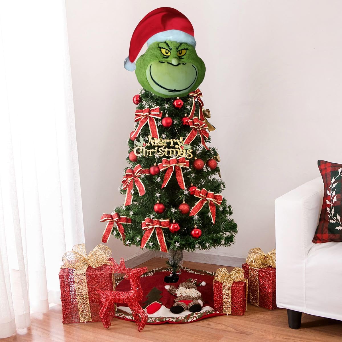 Decoración para árbol de Navidad, cuerpo de elfo de Navidad, cabeza verde peluda, decoración de Navidad, decoración del hogar, suministros de fiesta