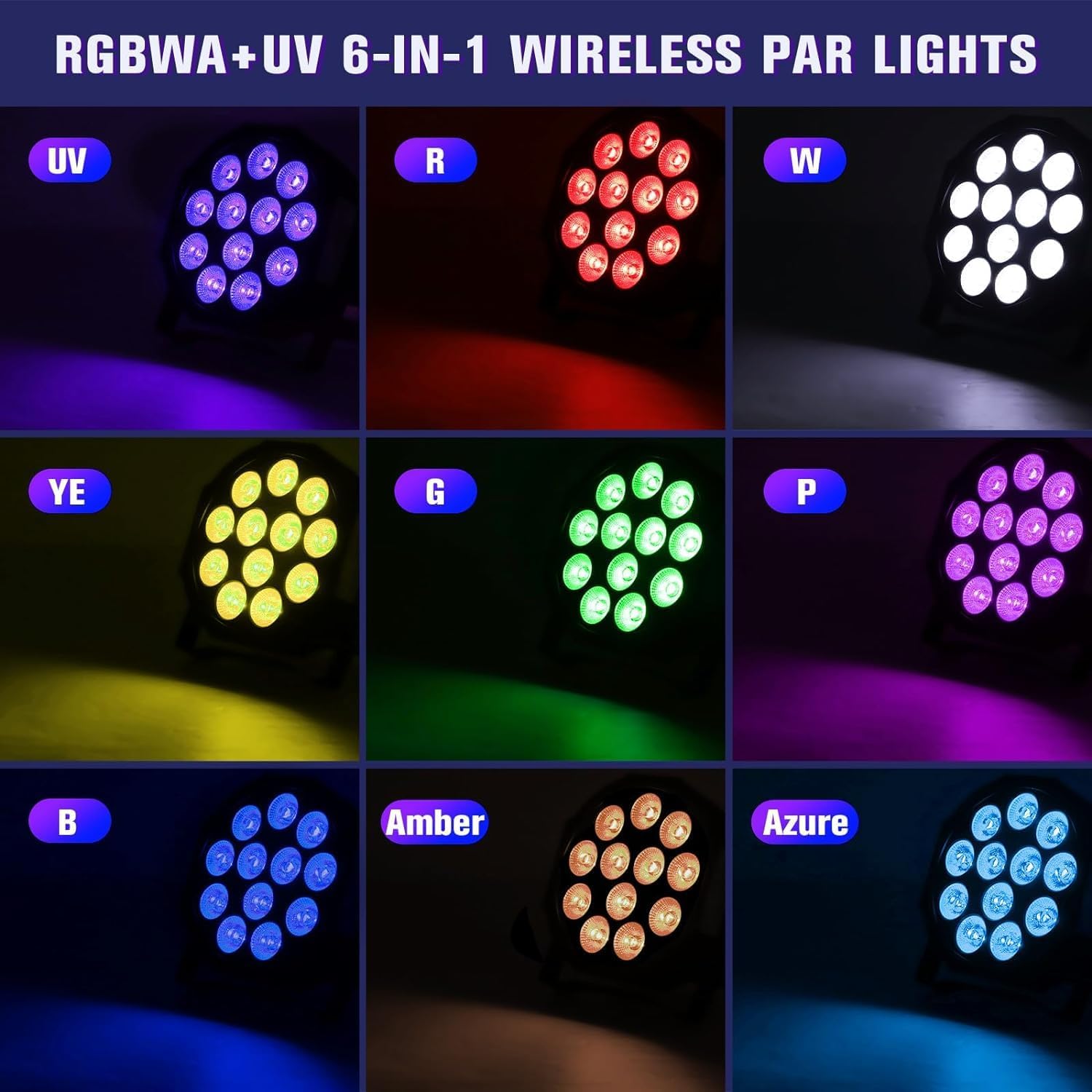 Luces Par recargables RGBWA+UV 6 en 1, luces LED de escenario alimentadas por batería, luces HOLDLAMP DJ activadas por sonido con control remoto y
