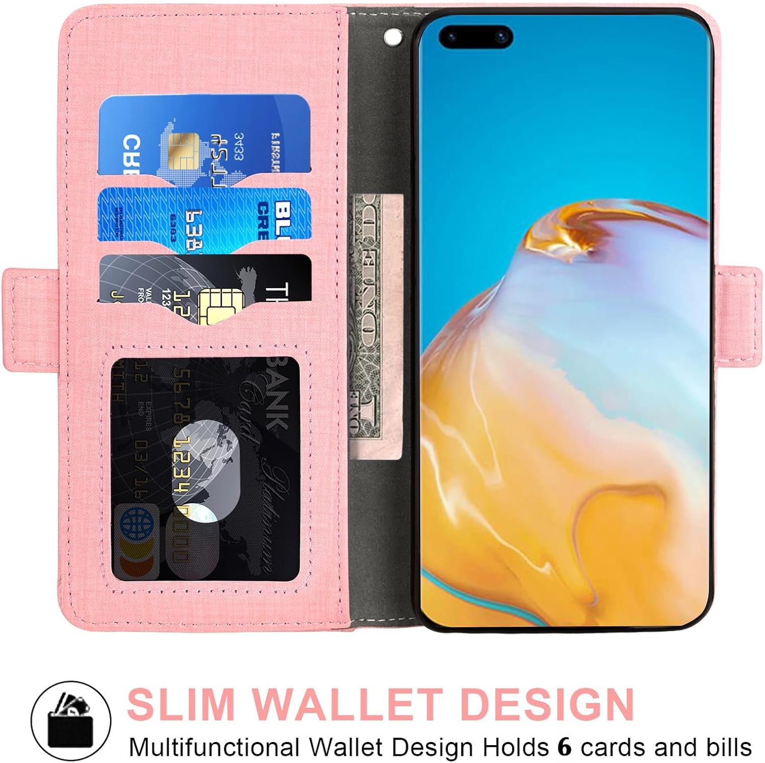 Asuwish Funda para teléfono Huawei P40 Pro con protector de pantalla de vidrio templado y correa para la muñeca, soporte para tarjeta de crédito,