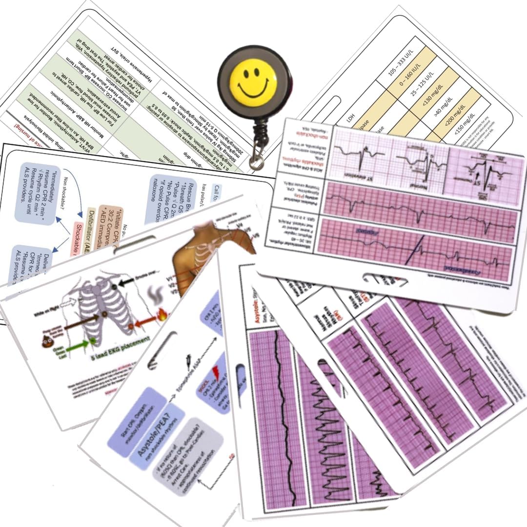 Juego de tarjetas de identificación de referencia para estudiantes de enfermeríaACLS para lecturaACLS – ACLS, BLS, RCP, goteos cardíacos,