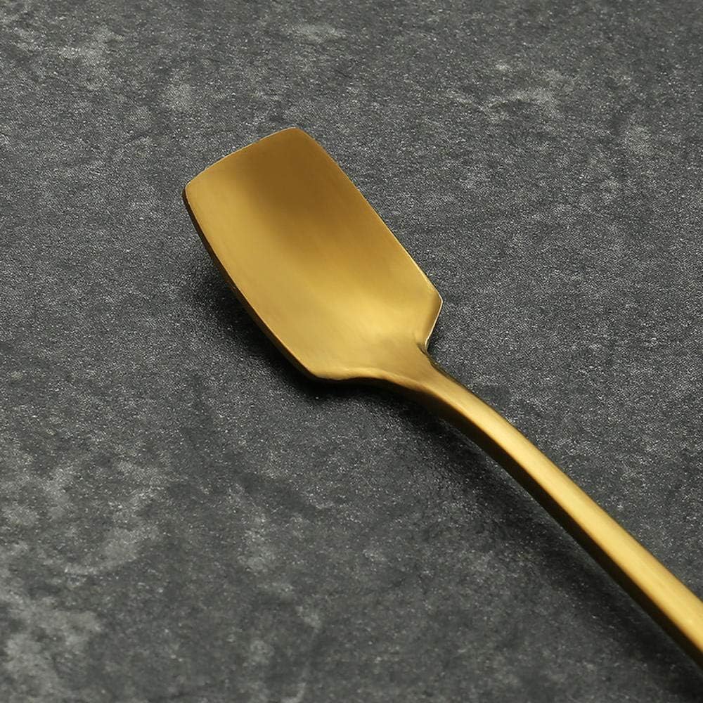 NUOMI 6 cucharas de mezcla de mango largo de acero inoxidable, cabeza cuadrada, para café, té, postre, cóctel, cocina, 13156.7 in, dorado