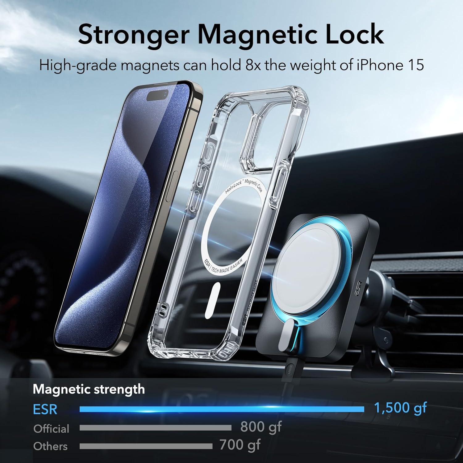 ESR Funda para iPhone 15 Pro Max, compatible con MagSafe, juego con 2 protectores de pantalla y protectores de lente individual, esquinas de