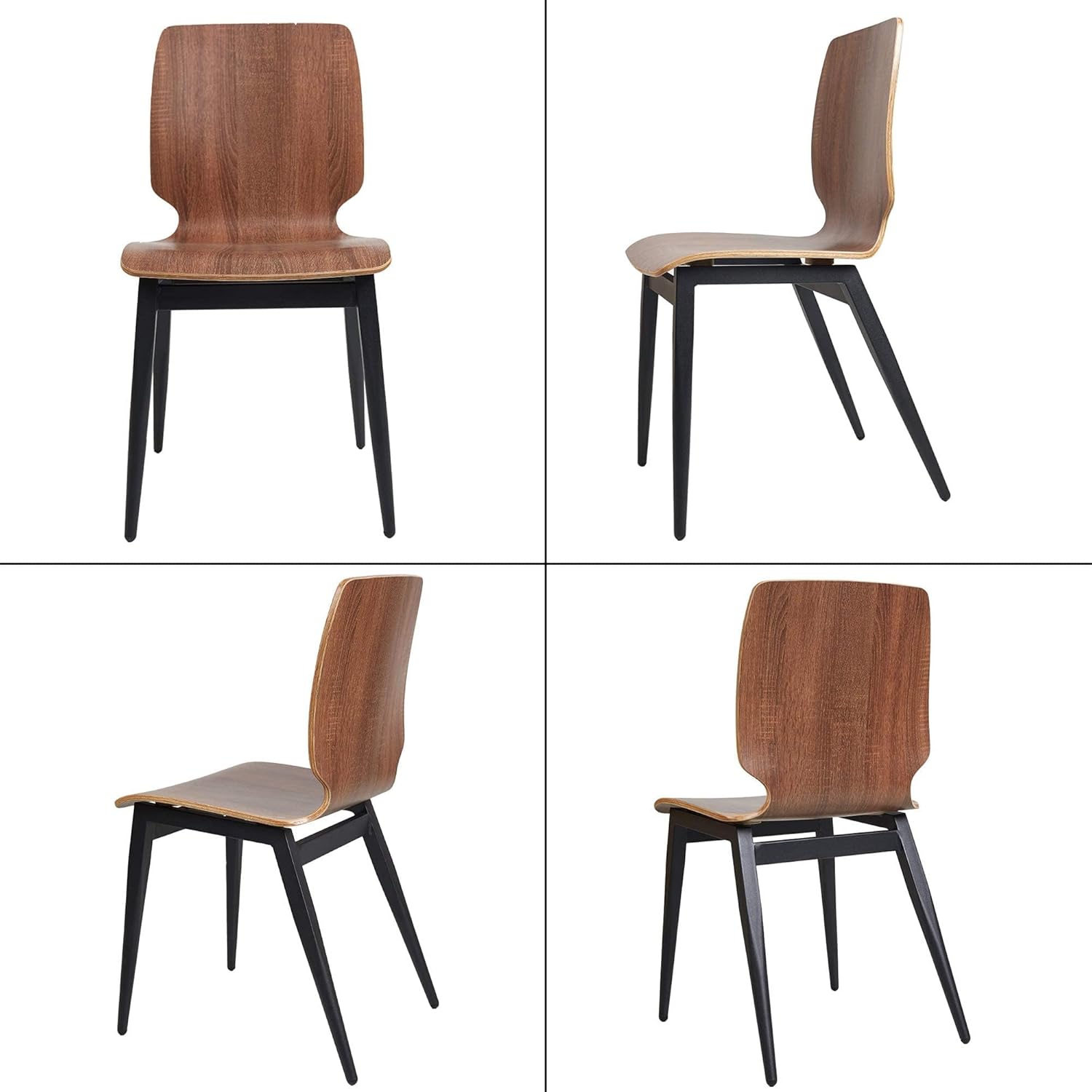 LUCKYERMORE Juego de 4 sillas de comedor modernas con asiento de madera y patas de metal, silla auxiliar de comedor para interiores, diseño