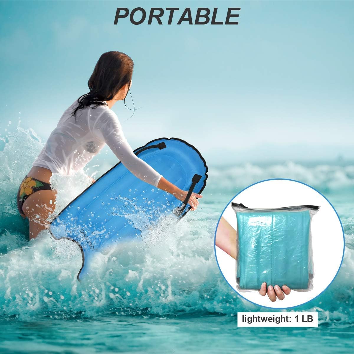 OMOUBOI Tabla de bodyboard inflable, tabla de cuerpo ligera, tabla de bodyboard suave, portátil, flotadores de 30 pulgadas, mini tablas de surf