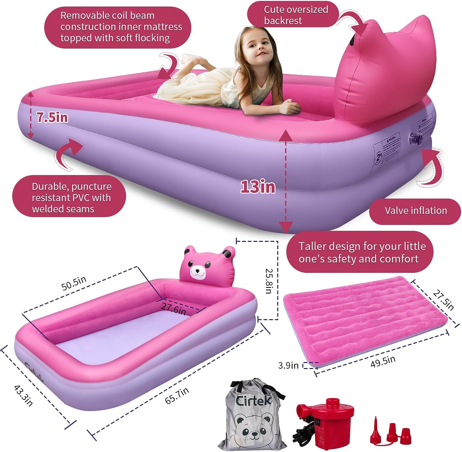Cirtek – Cama de aire plegable para niños, cama de viaje para niños, colchón de aire para niños, cama de aire para niños, cama de viaje inflable,