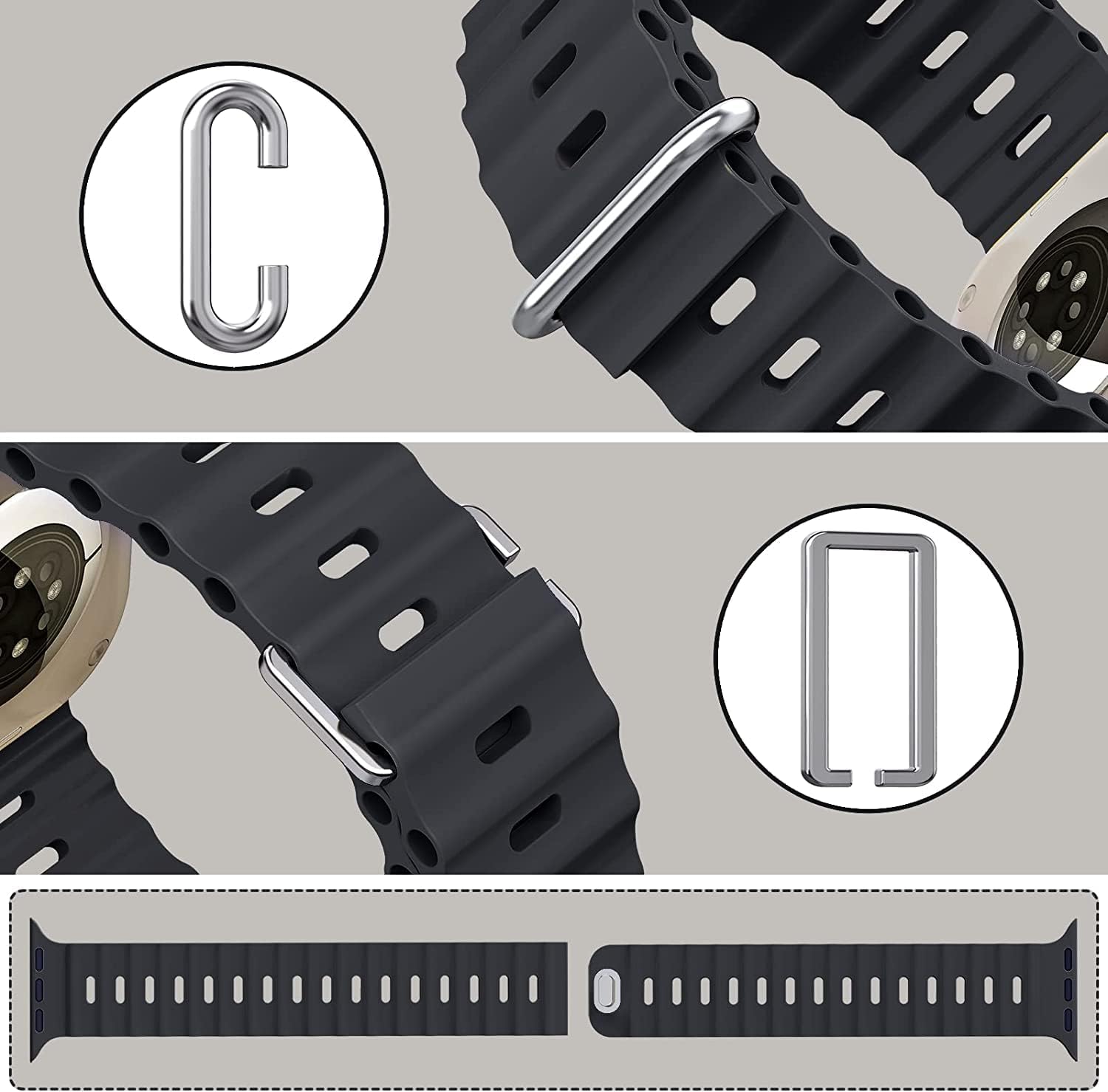 Correas deportivas de silicona compatibles con Apple Watch Band Ultra SE Series 87654321 iWatch de 1.929 in, 1.772 in, 144.4 ft, 1.654 in, 1.614 in,