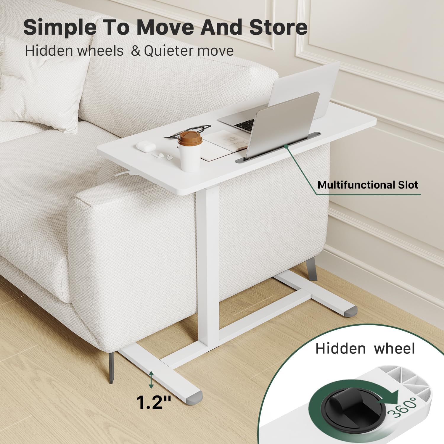 Gibbon Mounts Escritorio móvil de pie, escritorio neumático ajustable (3.5 pies), escritorio portátil para laptop con ruedas, mesita de noche sobre