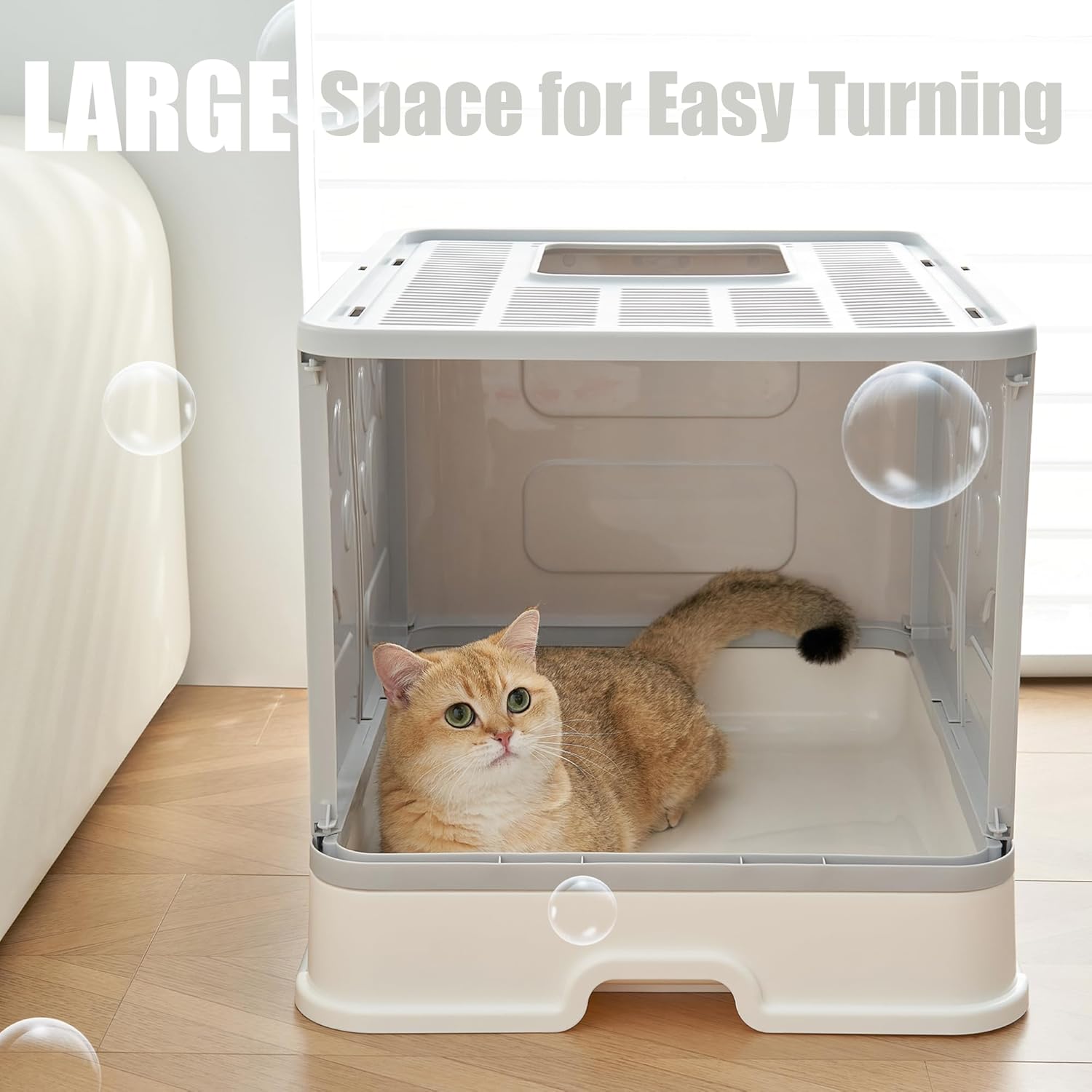 Vealind Caja de arena extragrande para gatos con tapa para gatos grandes o gatitos, caja de arena plegable con cuchara para varios gatos, caja de