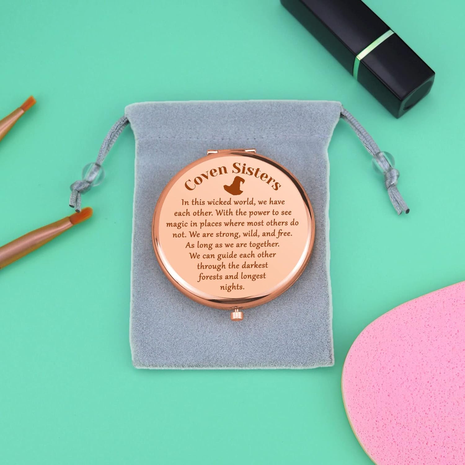 Regalos de bruja, espejo de maquillaje compacto para hermanas, regalos de cumpleaños para amantes de la brujería, regalos de fiesta de Halloween,
