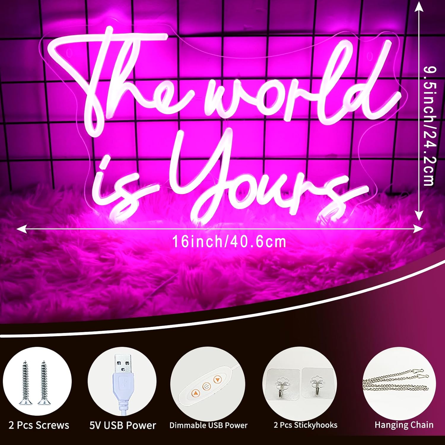 Letreros de neón de The World Is Yours, luz LED de neón rosa para decoración de pared, letrero iluminado para feliz cumpleaños, boda, compromiso,