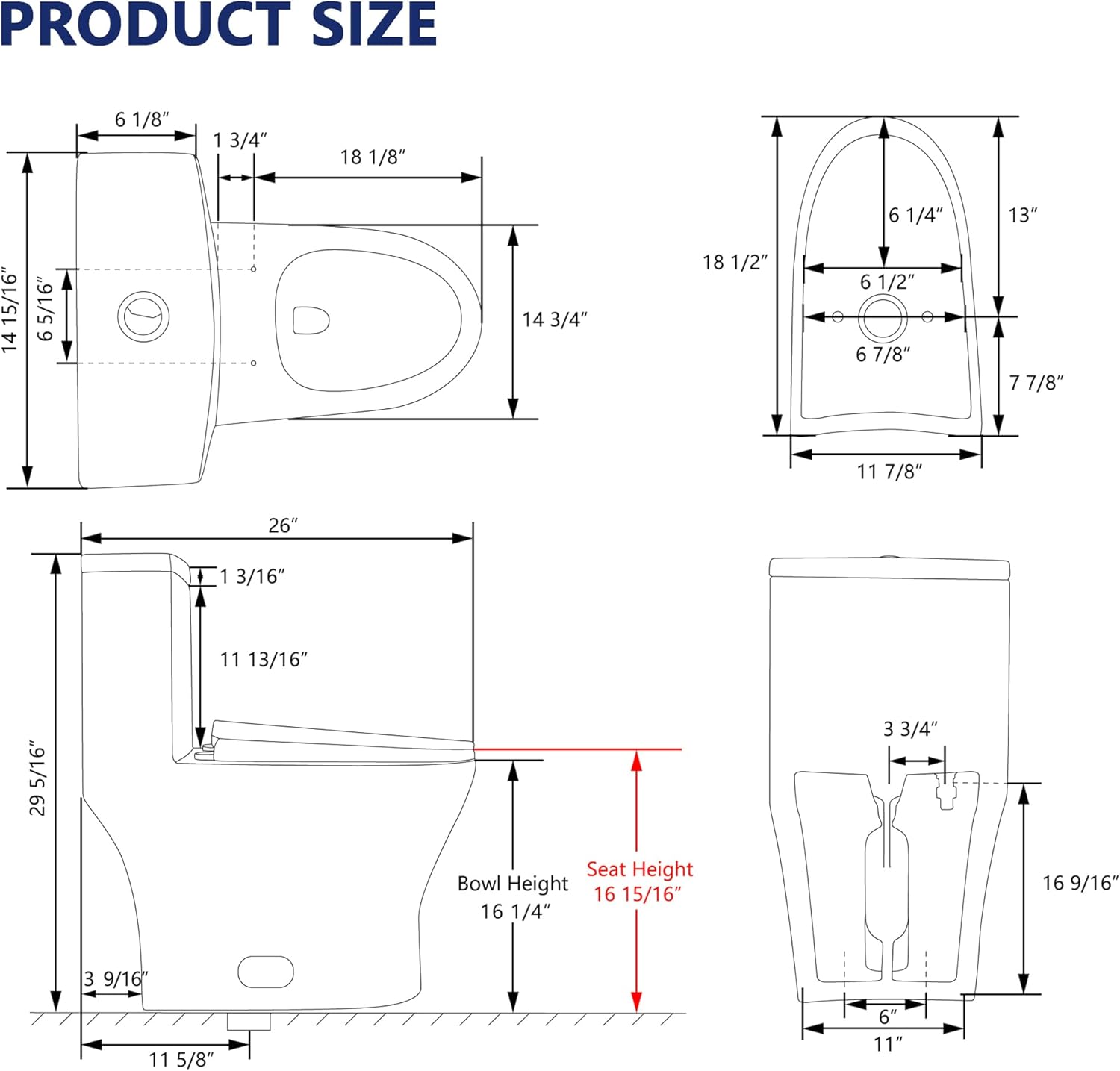 Inodoros para baños, DeerValley DV-1F0073 – Inodoro de una pieza de doble descarga 11.6 GPF MaP 35.27 oz Altura de la silla 16.93 pulgadas, inodoro