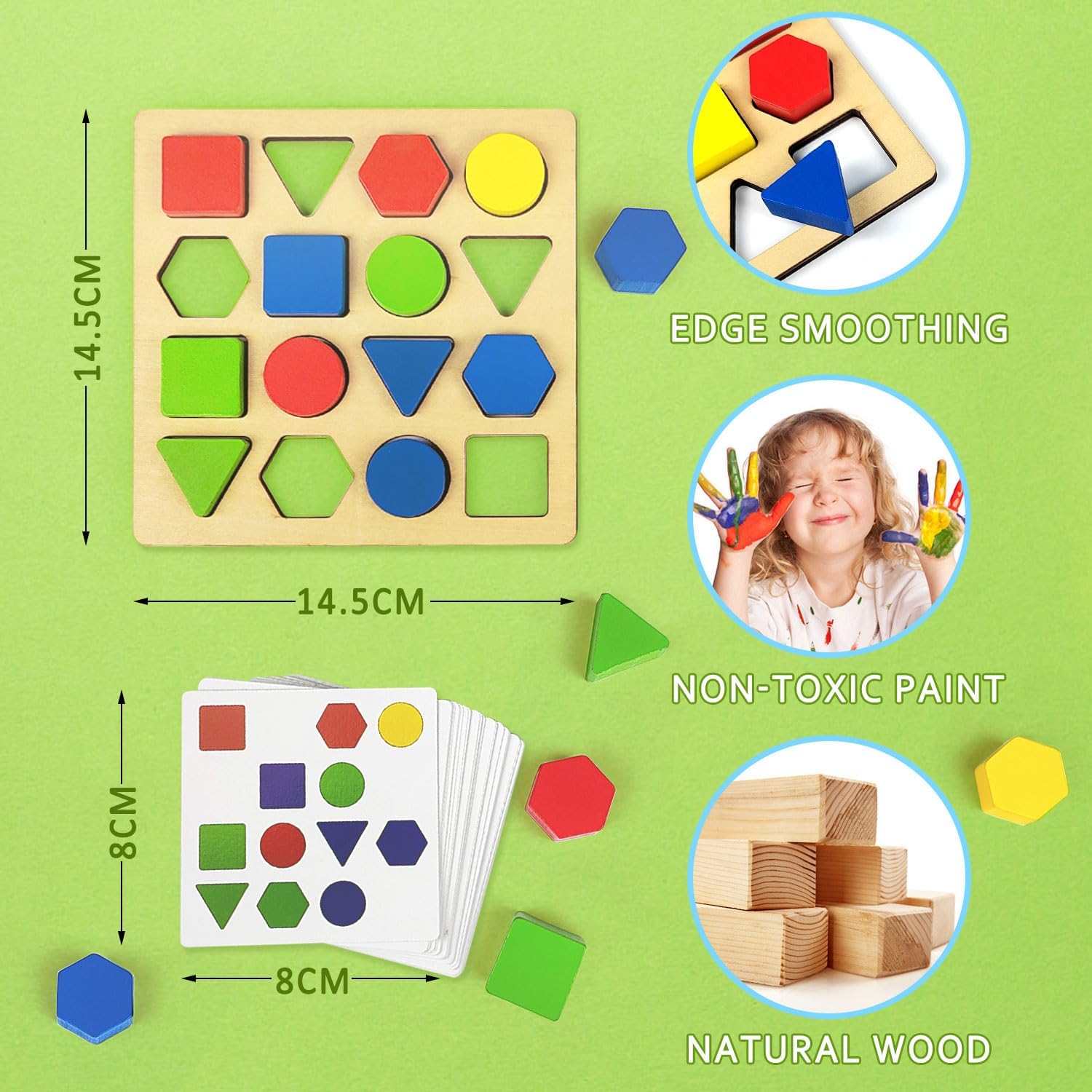 Juego de rompecabezas Montessori Montessori de madera para niños pequeños con marcador, campana y tarjetas para niños de 3, 4, 5, 6 años (para 2