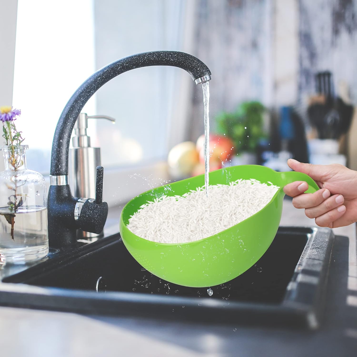 Colador de lavadora de arroz resistente con asa, colador para lavar verdurasarroz, colador para limpiar frutas, verduras y frijoles, 2.1 cuartos de