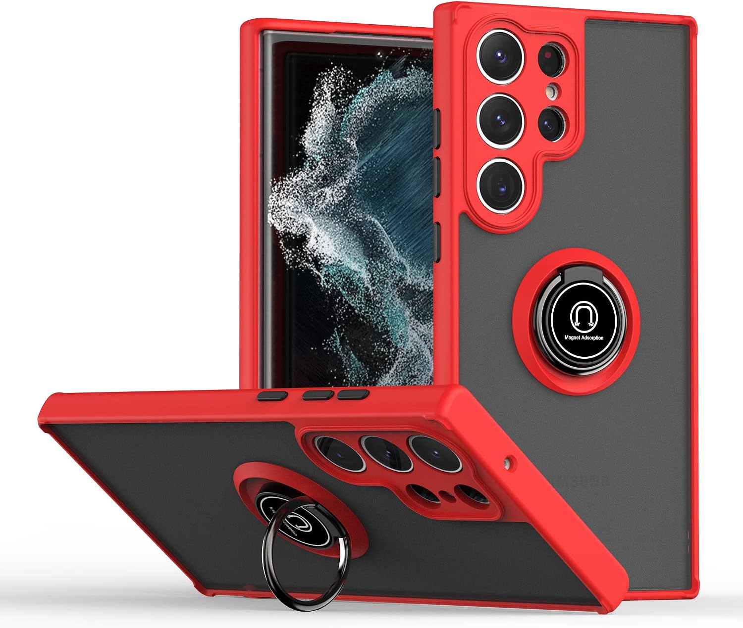 Funda para Samsung Galaxy S23 Ultra con 1 protector de pantalla, funda de silicona magnética para automóvil, soporte de anillo a prueba de golpes