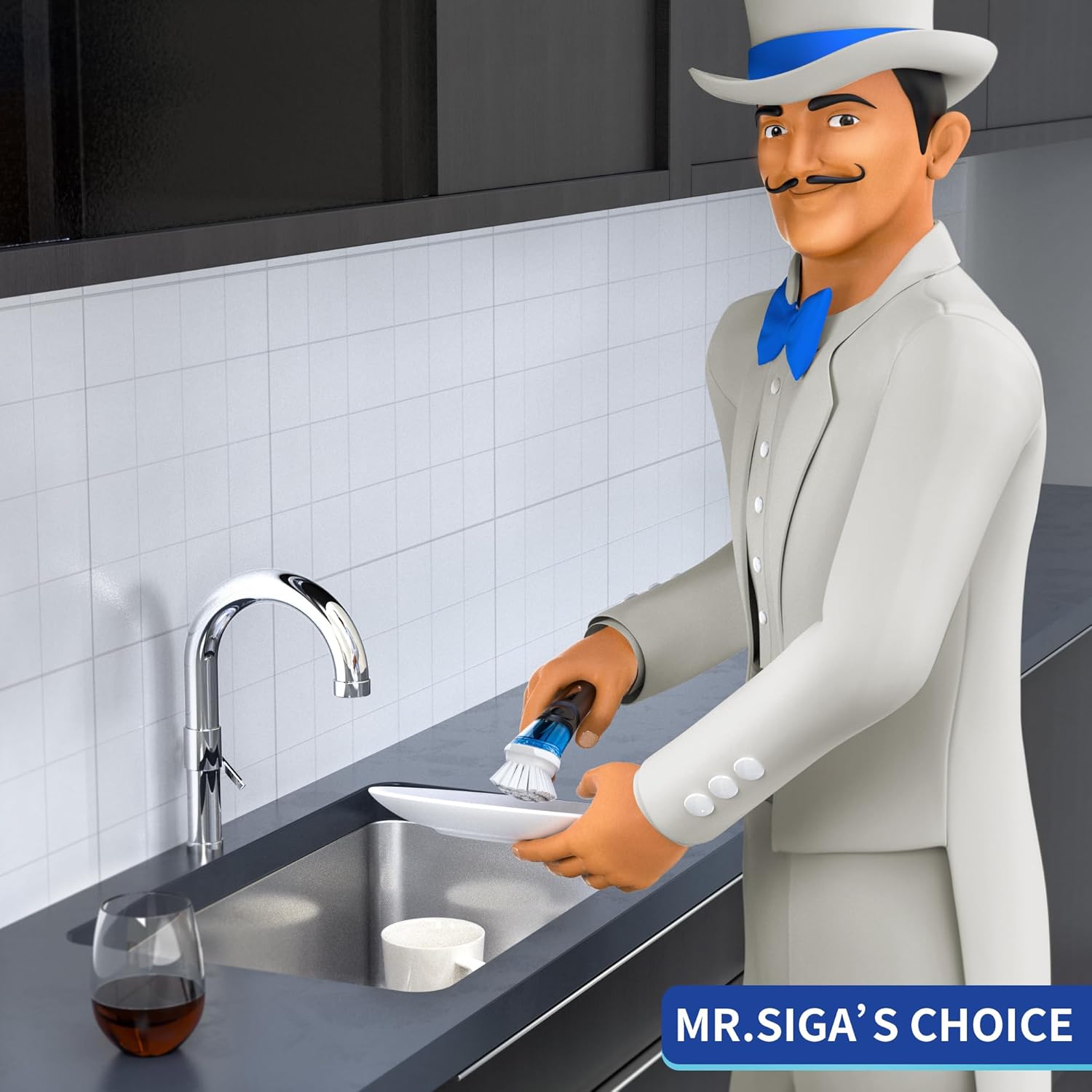 MR.SIGA Cepillo dispensador de jabón, cepillo de cocina para limpieza de fregadero, color negro