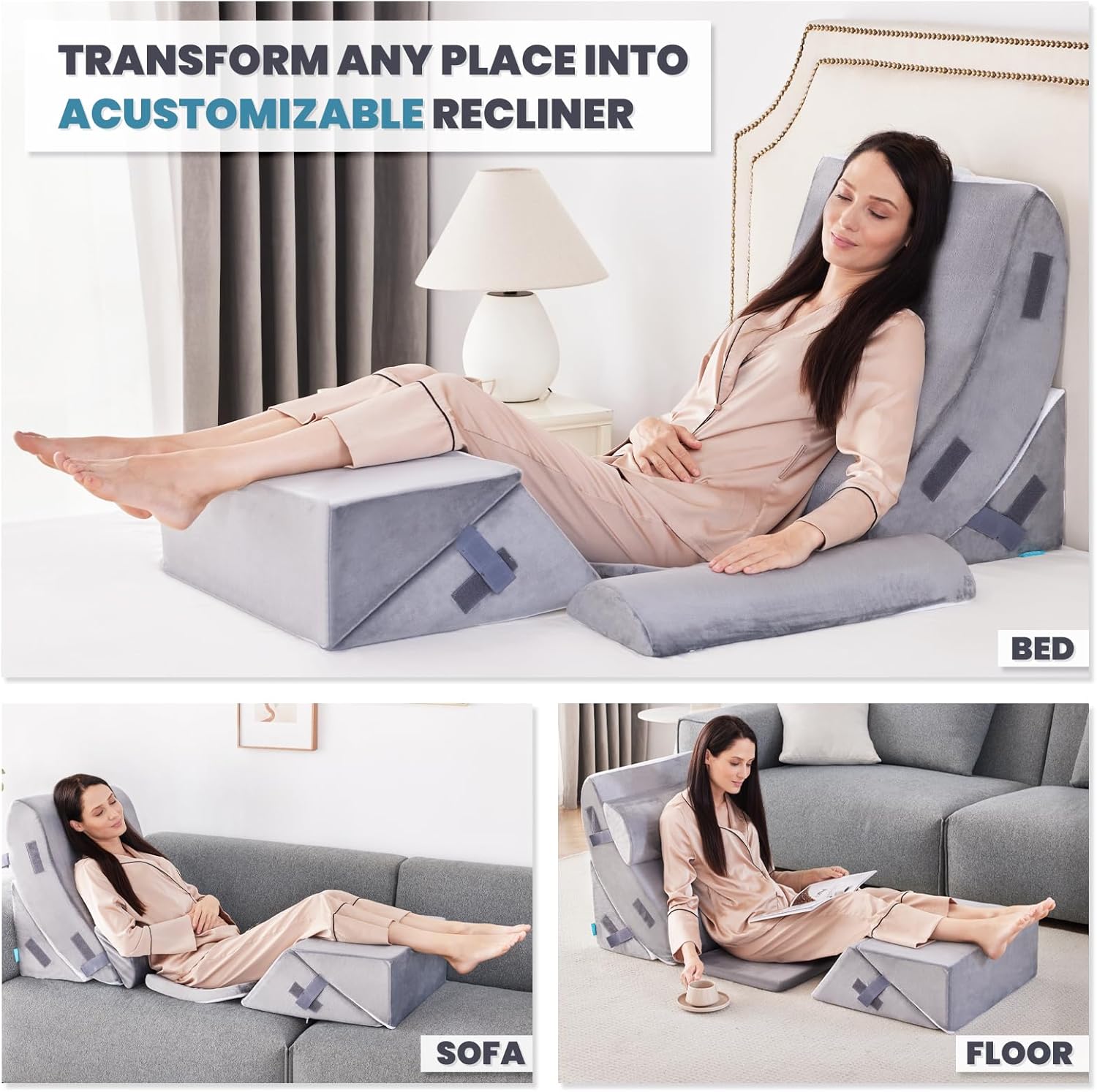 BDEUS Juego de 6 almohadas ortopédicas extra anchas de espuma viscoelástica de 25 pulgadas para dormir después de la cirugía, alivio del dolor,