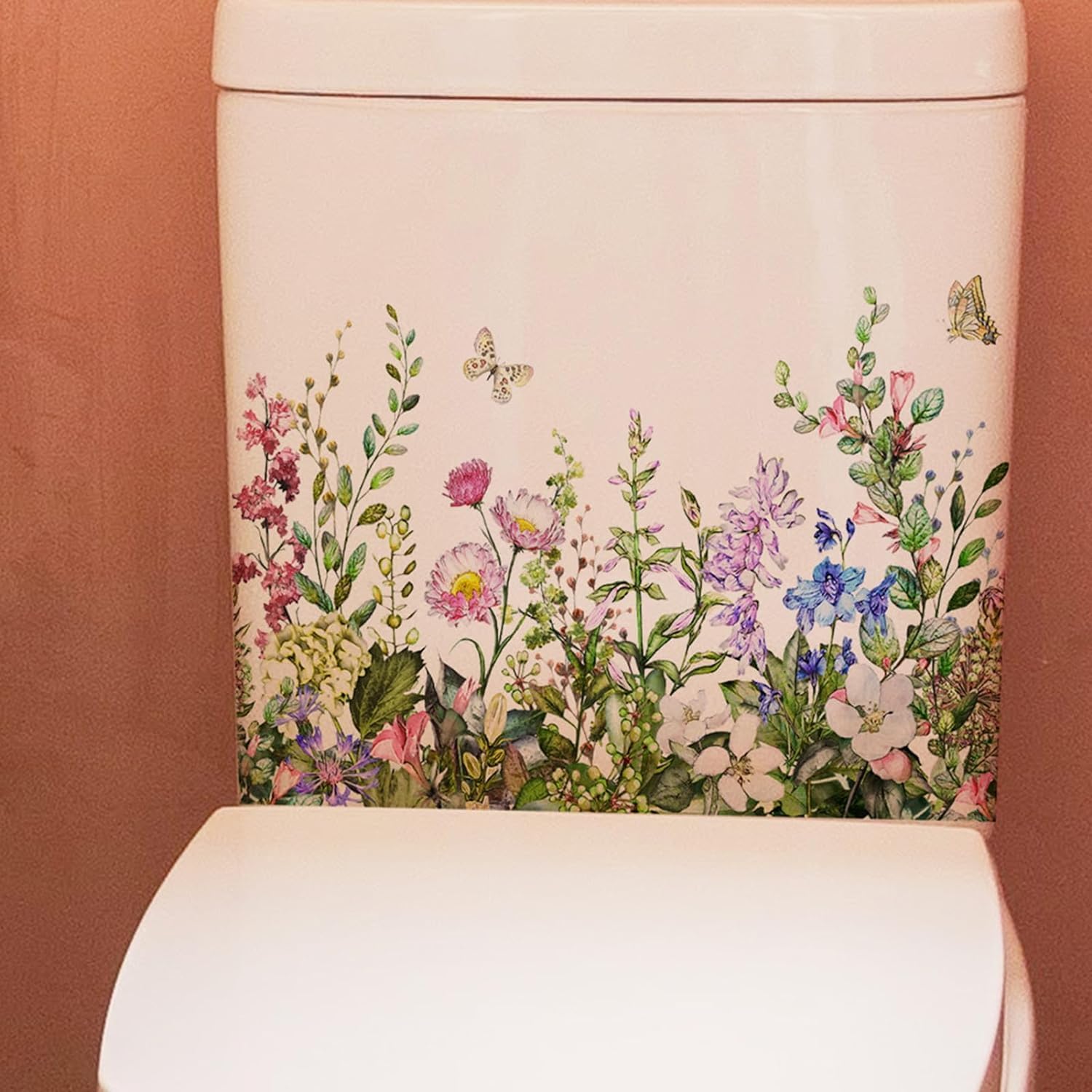 Adhesivos autoadhesivos para la pared del baño, hojas verdes, hojas, flores, para la tapa del inodoro, calcomanías para tapa de inodoro, removibles,