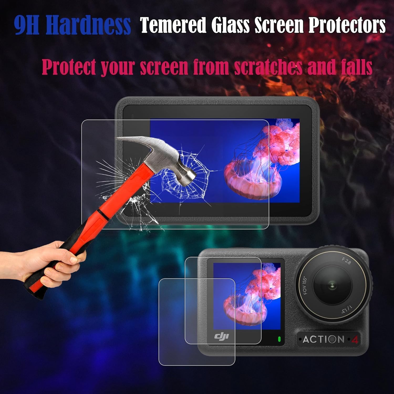 PCTC Protector de pantalla para cámara DJI OSMO Action 4, protector de lente Osmo Action 4 + película de pantalla LCD de vidrio templado + cubierta
