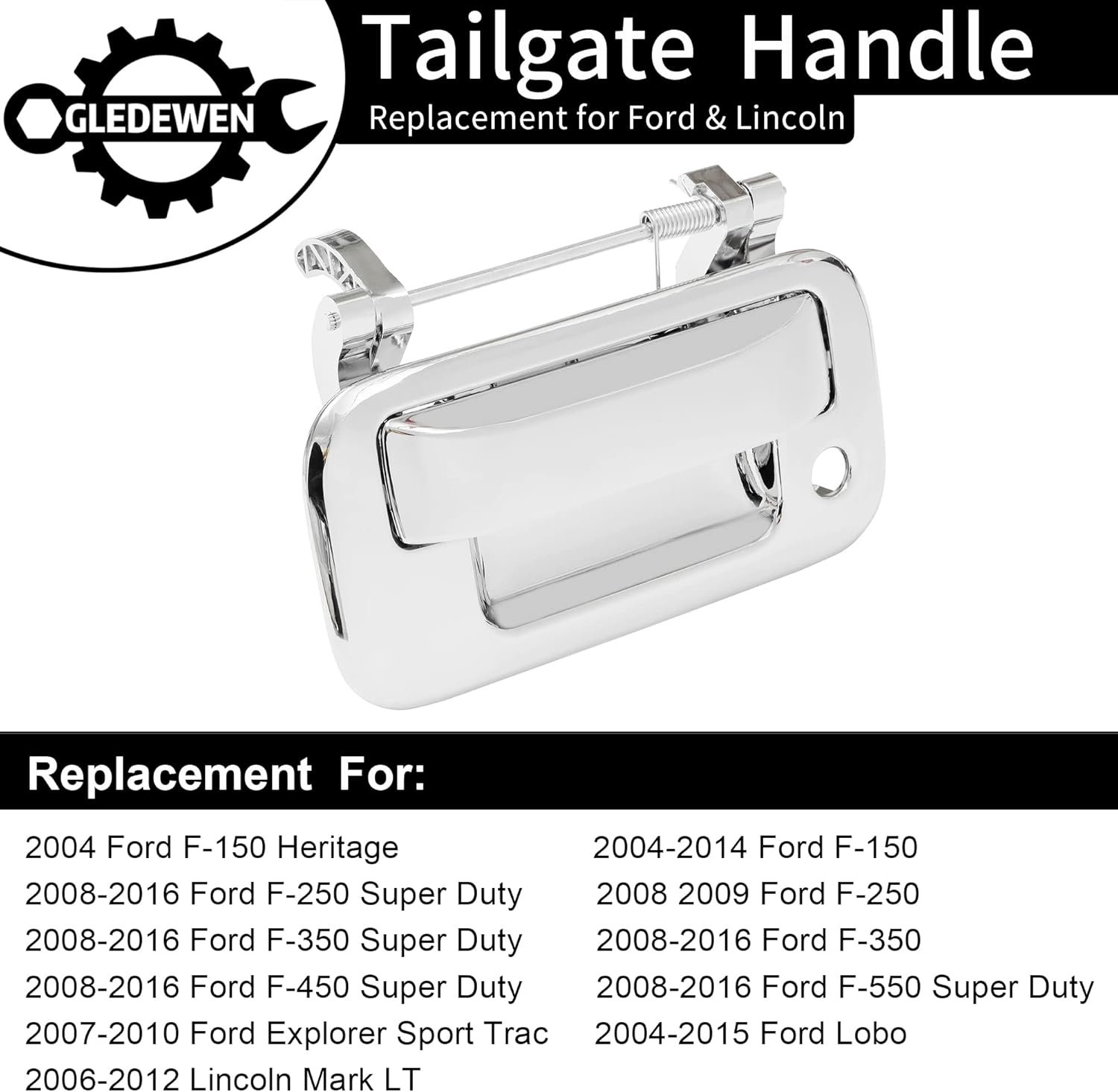 Manija de puerta trasera cromada, con orificio para llave, compatible con Ford F150 F250 F350 F450 F550 Super Duty Explorer Lobo 2004-2016, Lincoln