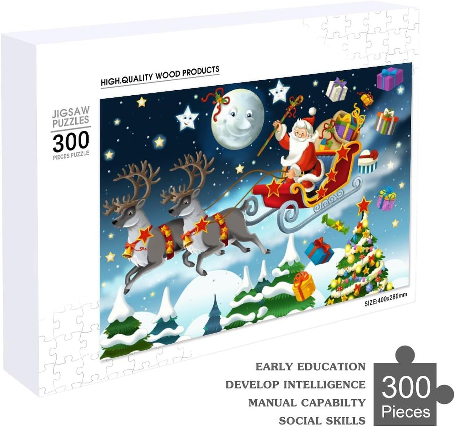 Rompecabezas para adultos de 300 piezas, Noche de Nochebuena, Santa Claus, rompecabezas divertido para la familia