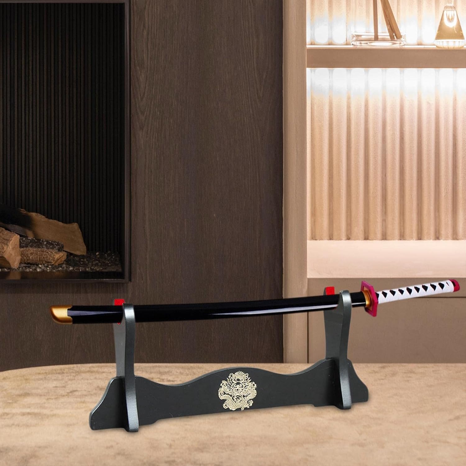 Soporte de espada de madera, soporte decorativo, soporte de exhibición horizontal, soporte de marco de madera para Tanto Wakizashi Dojo Room Home, 1