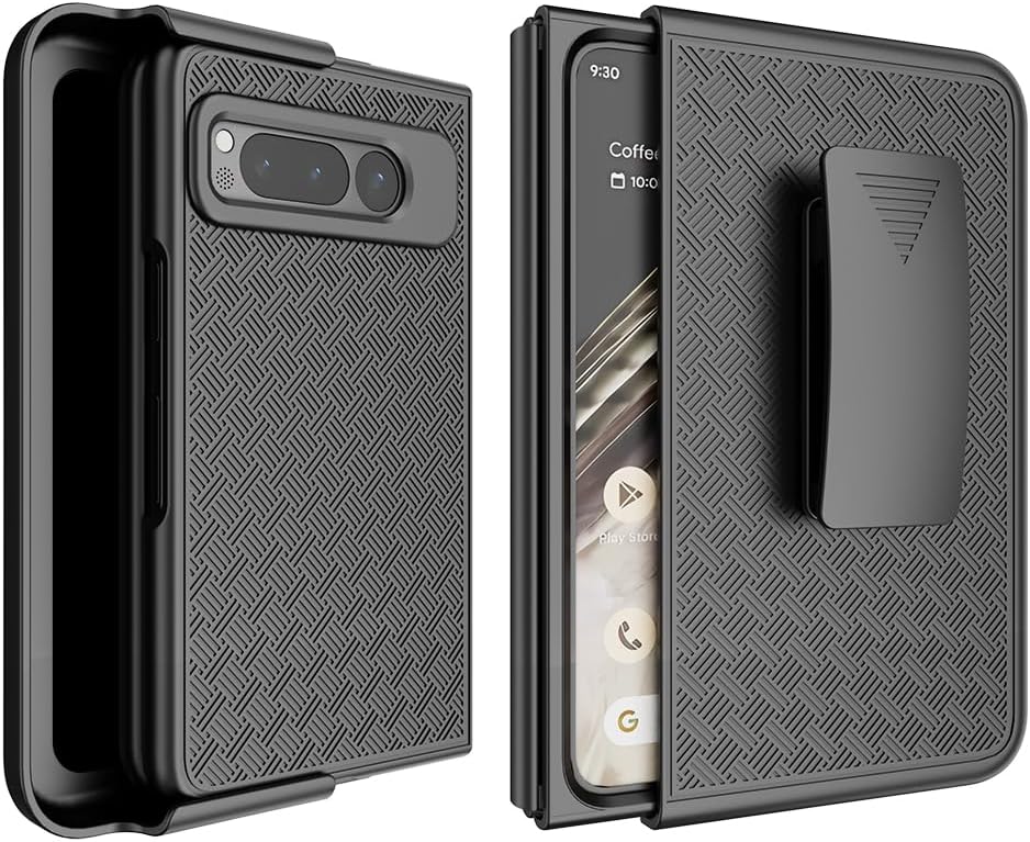 6goodeals Funda para teléfono con clip para cinturón para Google Pixel Fold 2023 G9FPL – con protector de pantalla, delgada, resistente, resistente,
