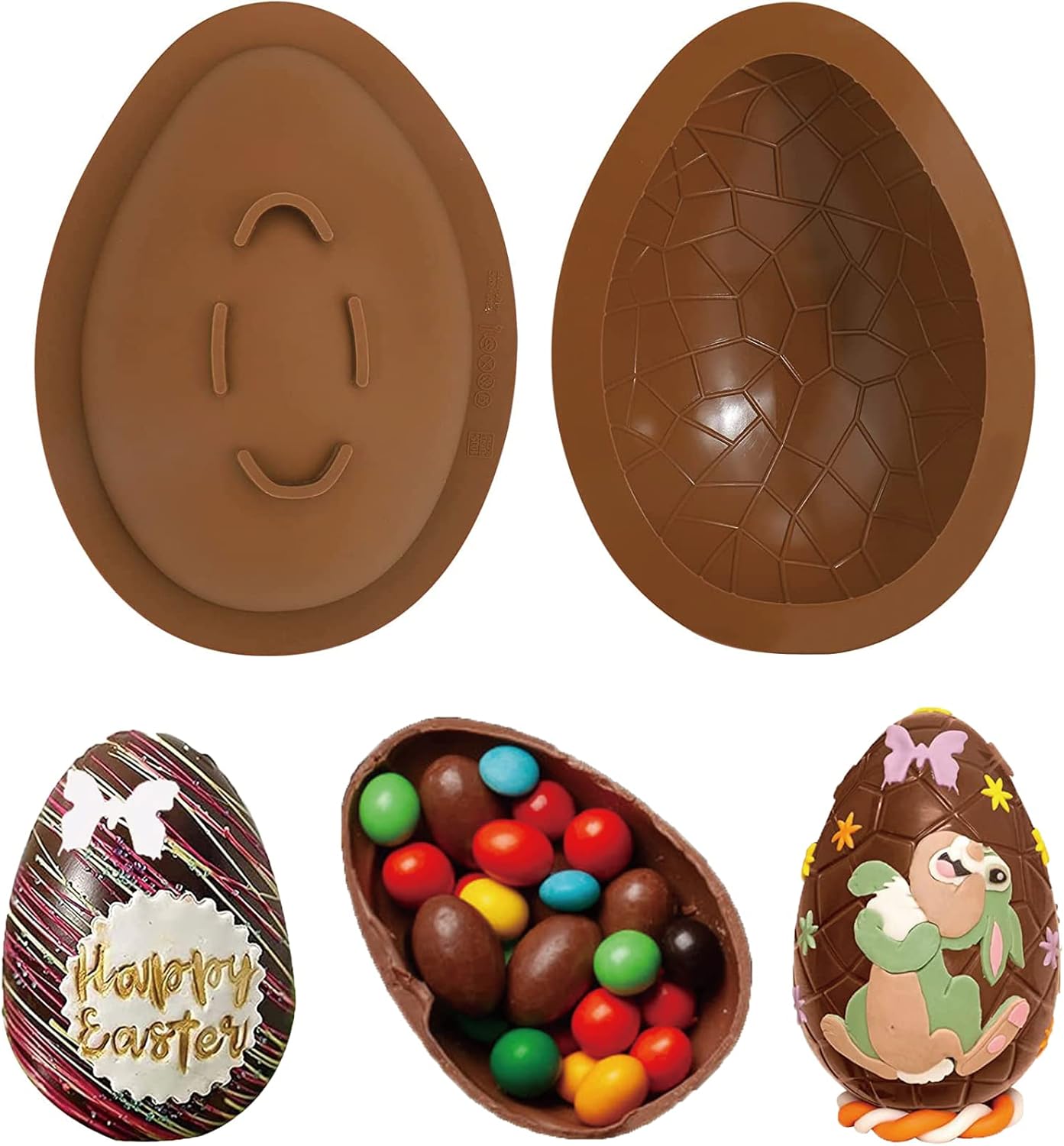 2 moldes de silicona para huevos de Pascua, moldes de silicona para huevos de chocolate, moldes de silicona grandes para chocolate, moldes de