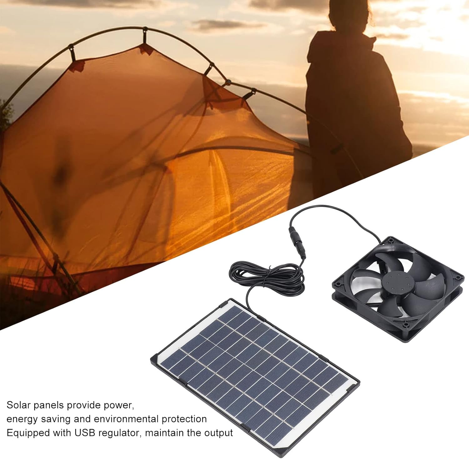 Flbirret Mini ventilador de panel solar portátil para acampar casa de mascotas, ventilador de escape de 6 W 12 V con panel de polisilicio, elimina