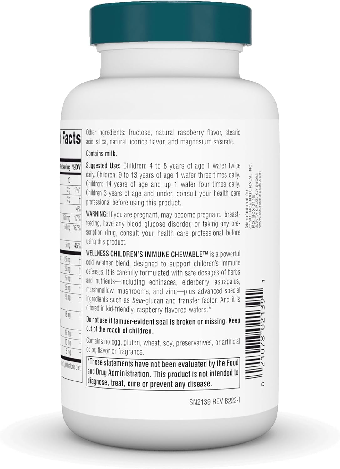 Source Naturals Wellness Children’s Immune Chewable, complejo de defensa de gran sabor, sabor a bayas, 60 obleas