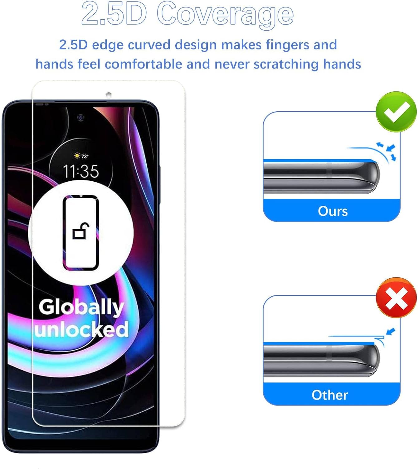 Paquete de 3 protectores de pantalla para Motorola Moto Edge 2021 con 3 protectores de lente de cámara, vidrio templado 9H, sin burbujas,