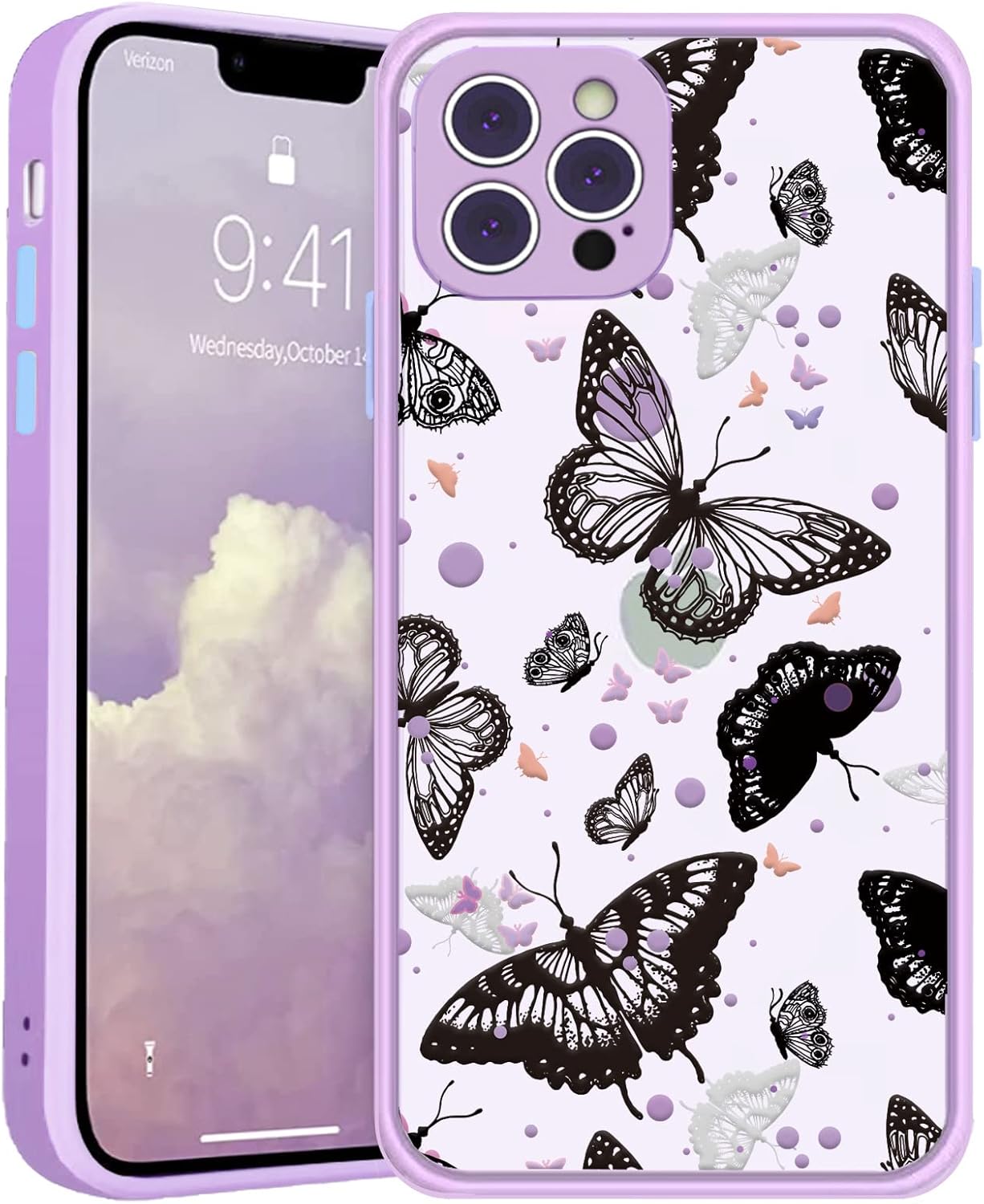 Funda para iPhone 13 Pro Max a la moda, diseño de mariposas negras para mujeres y niñas, estética, a prueba de golpes, cubierta protectora trasera