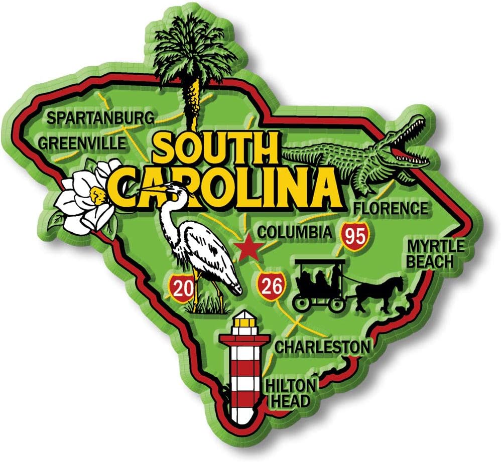 Imán colorido del estado de Carolina del Sur por Classic Magnets, 3.6 x 3.3 pulgadas, recuerdos coleccionables fabricados en los Estados Unidos