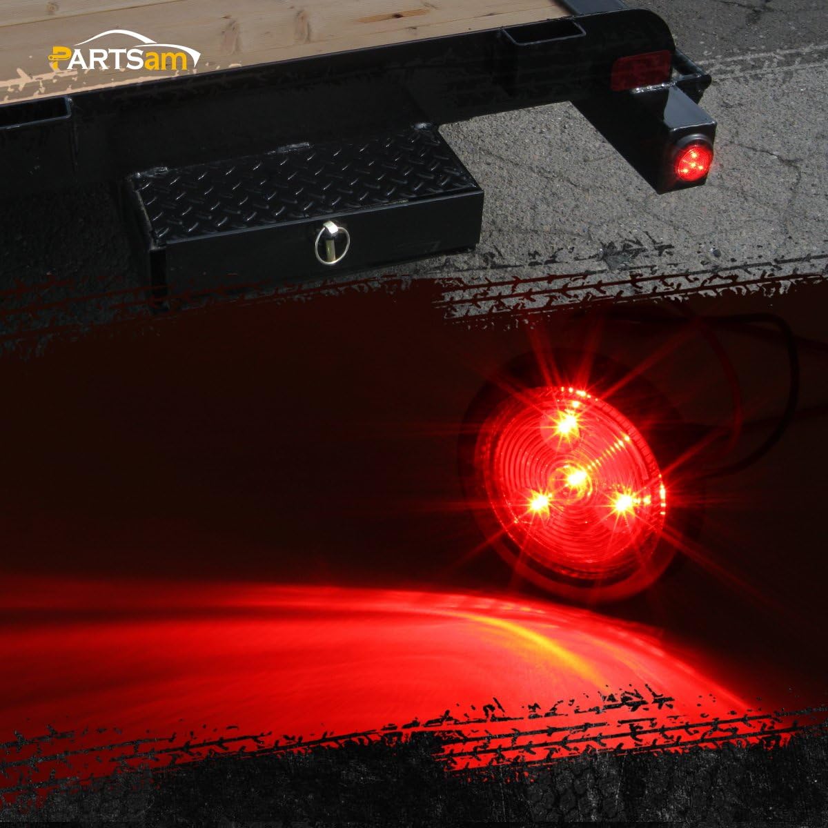 Partsam 4 luces LED redondas de 2 pulgadas con marcador lateral de 2 pulgadas, 4 luces LED de camión con ojales y cable de 12 V (2 rojo + 2 ámbar)