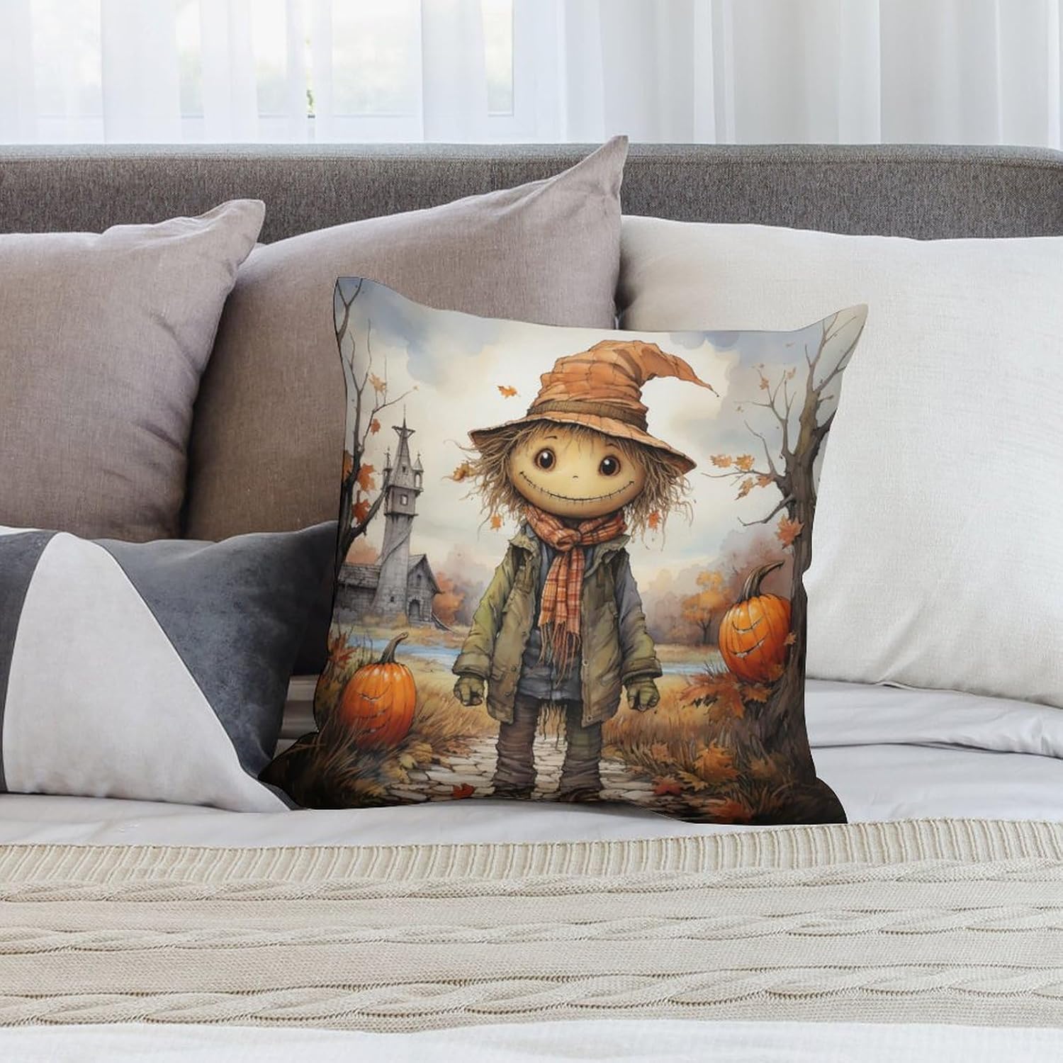 Cojines Decorativos para Sala – Funda de cojín para sofá de 22 x 22 pulgadas, diseño de paisaje otoñal, Acción de Gracias, para sofá, 22 x 22