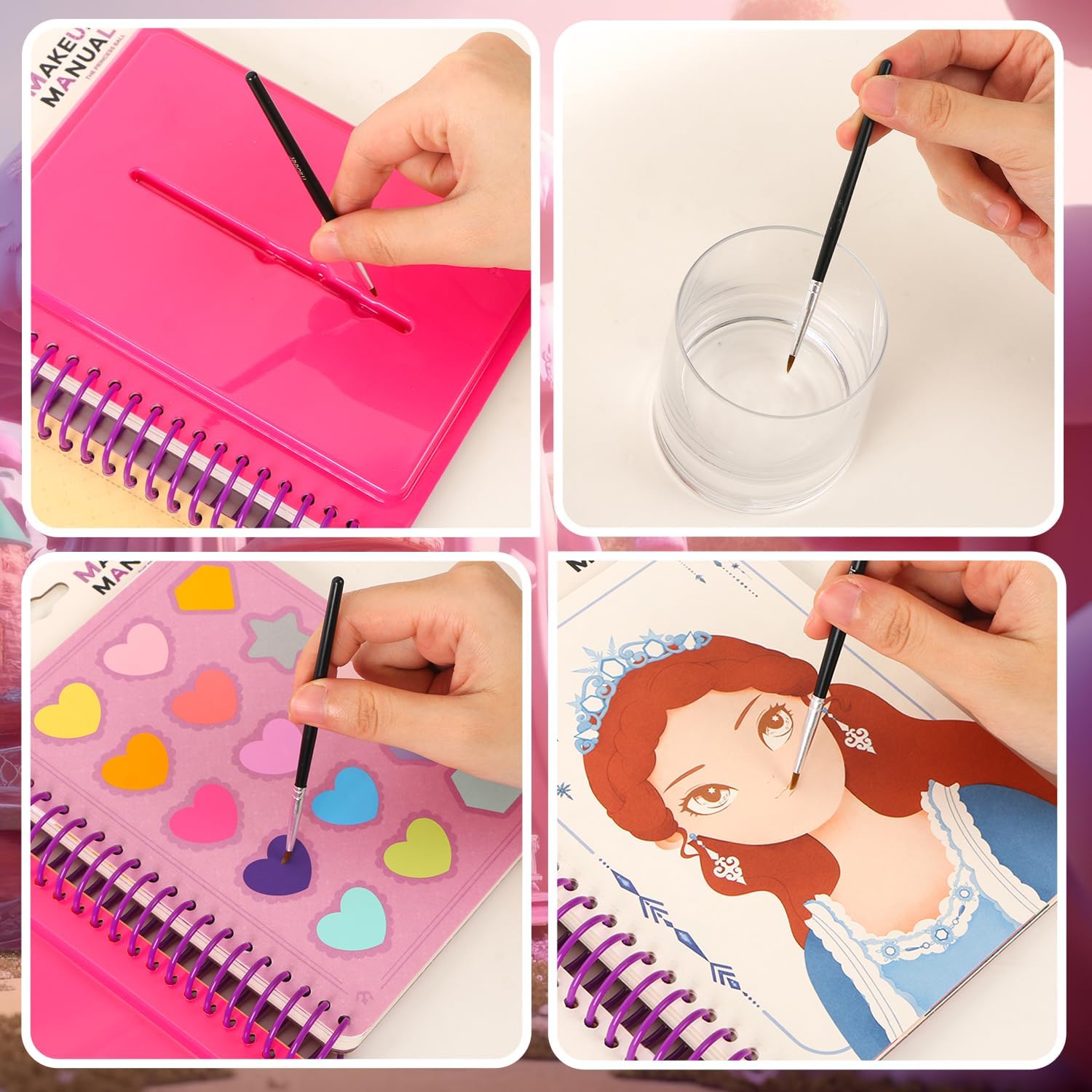 Libro de dibujo de maquillaje 4 en 1 para niñas, lindas plantillas, calcomanías, álbumes de recortes, pintura, libro de actividades artísticas para